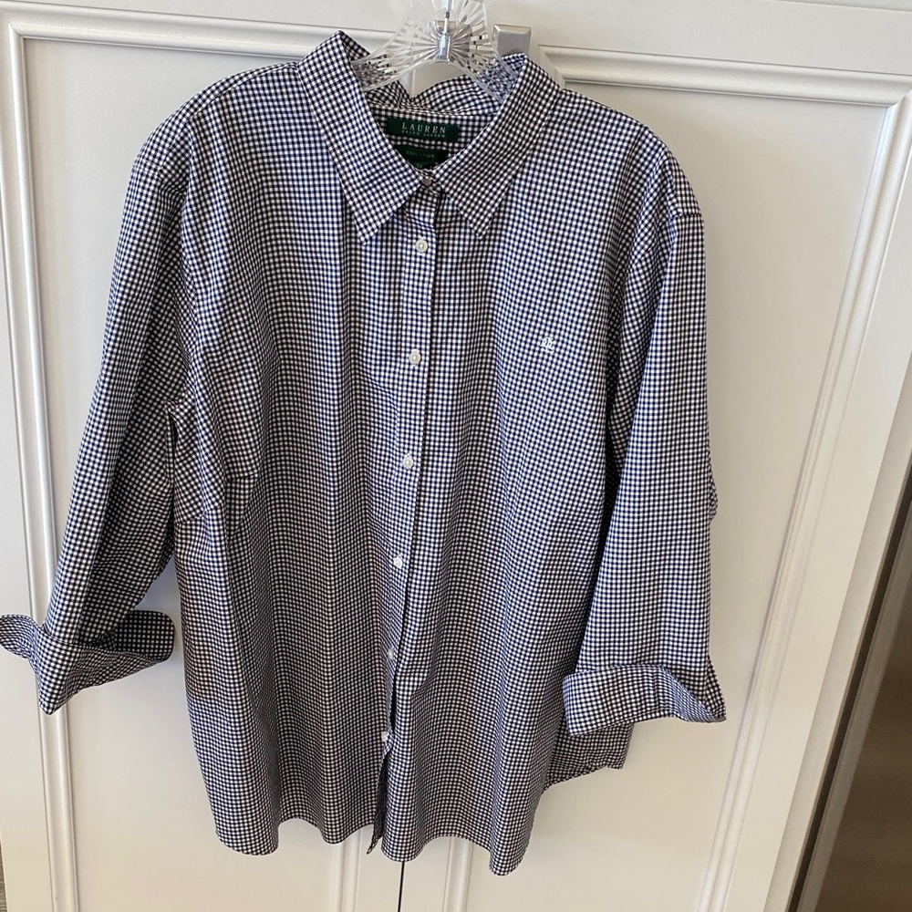Lauren Ralph Lauren Women's Blk & White Check Button Up Shirt 3/4 sleeve Size 3X